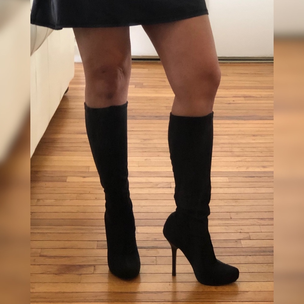 Bebe Audrey stretch pull on stilettos heeled boots